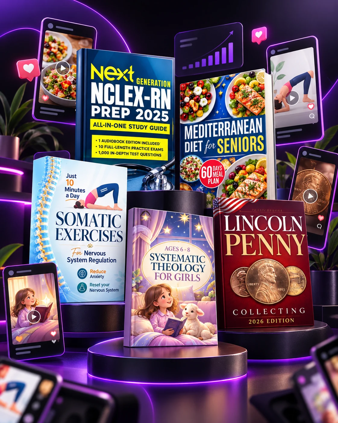 Mockup di libri promossi attraverso contenuti social